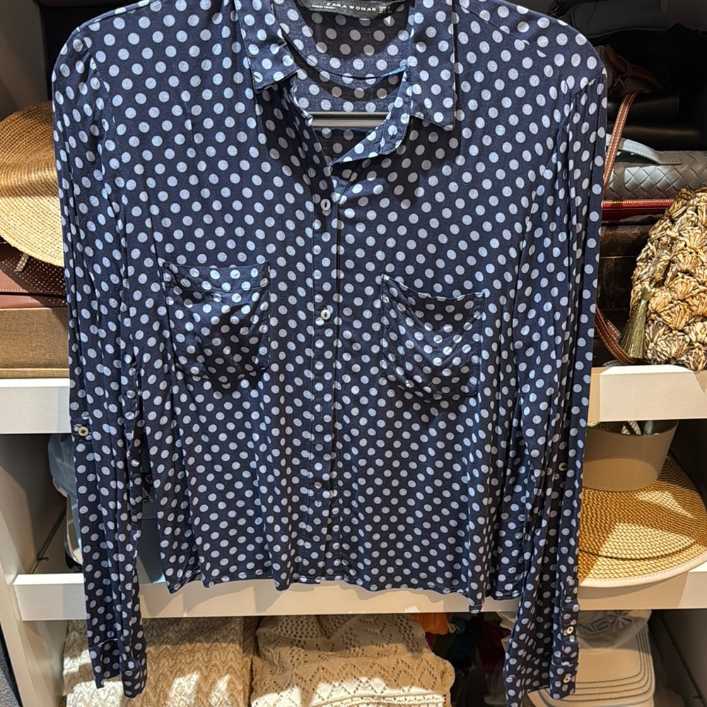 Zara Blue Polka Dot Casual Shirt